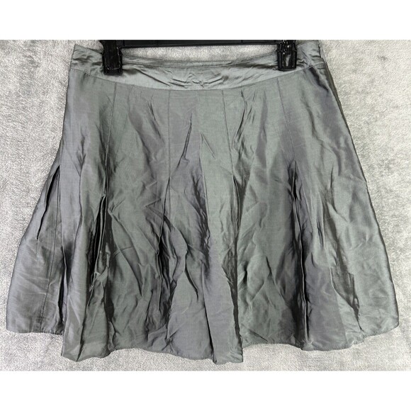 Kenneth Cole Women’s 4 Gray Satin Pleated‎ Skirt Shiney Lined Skater A Line 90s - Picture 1 of 7